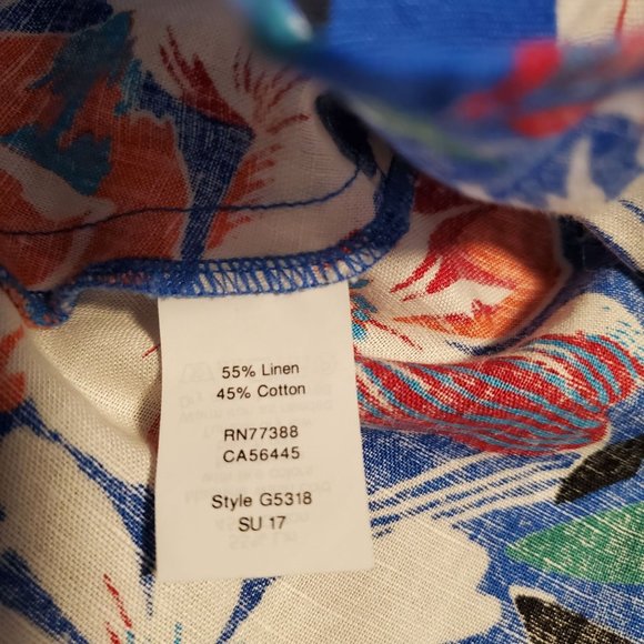 J.Crew Size 0 Blue Tropical Floral Linen Blend Peplum Tank Top Blouse V Neck - Picture 5 of 9